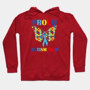 Autism Proud Mom Puzzle Piece Butterfly Ribbon Hoodie